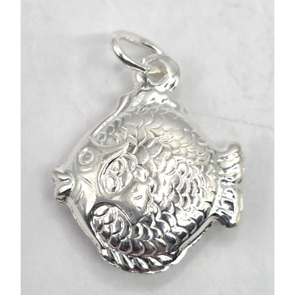 Sterling Silver Puffer Fish Pendent Charm 3D Design 1"‎ x 0.71" Handmade NWOT